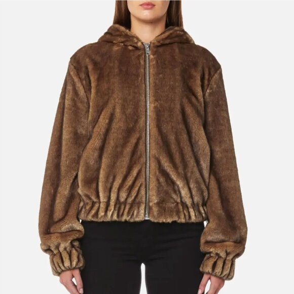 Helmut Lang Mink Faux Fur Hooded Bomber Jacket - Picture 1 of 4